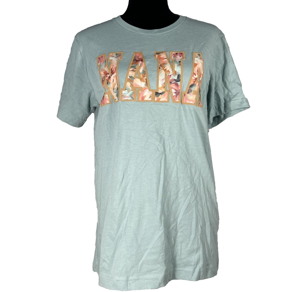 NANA Tee Shirt MED‎ Soft Sage Green Floral Texture Bella Canvas